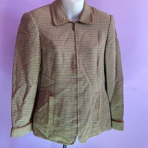 Liz Claiborne Collection Petite Jacket Size 4 Beige Houndstooth Blazer Lined